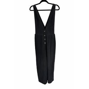 Sienna Sky Black Linen Blend Jumpsuit Medium Wide Leg Boho Minimalist Pockets